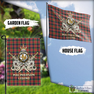 MacPherson Ancient Tartan Flag with Clan Crest and the Golden Sword of Courageous Legacy