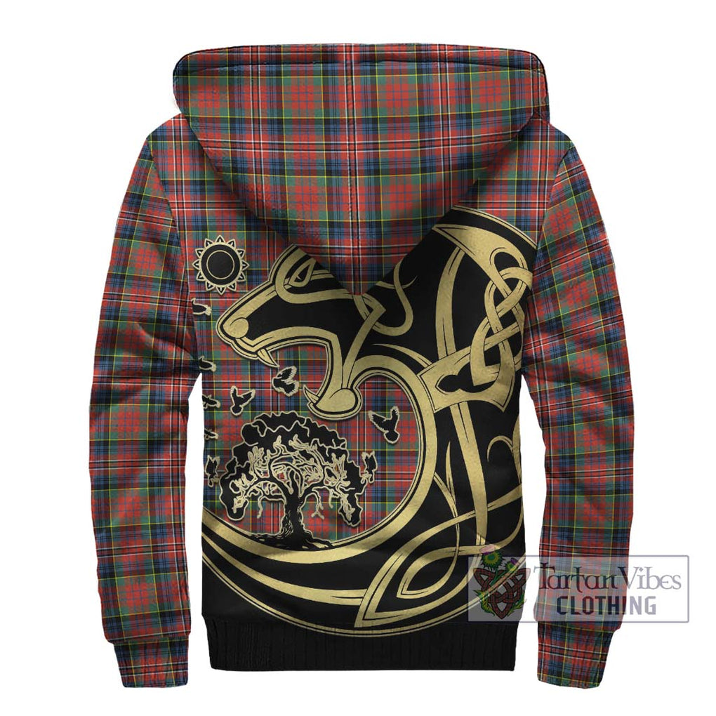 MacPherson Ancient Tartan Sherpa Hoodie with Family Crest Celtic Wolf Style - Tartan Vibes Clothing