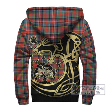 MacPherson Ancient Tartan Sherpa Hoodie with Family Crest Celtic Wolf Style