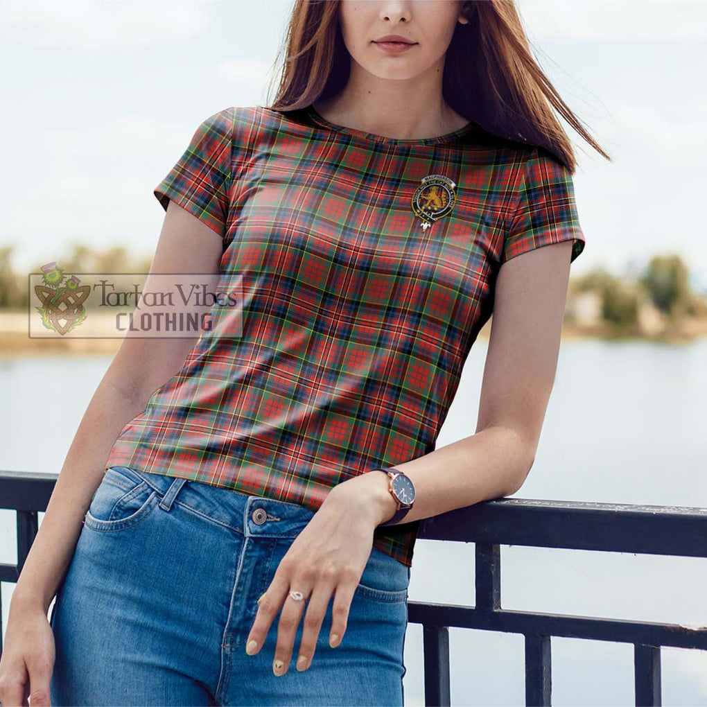 MacPherson Ancient Tartan Cotton T-Shirt with Family Crest Women's Shirt - Tartanvibesclothing Shop