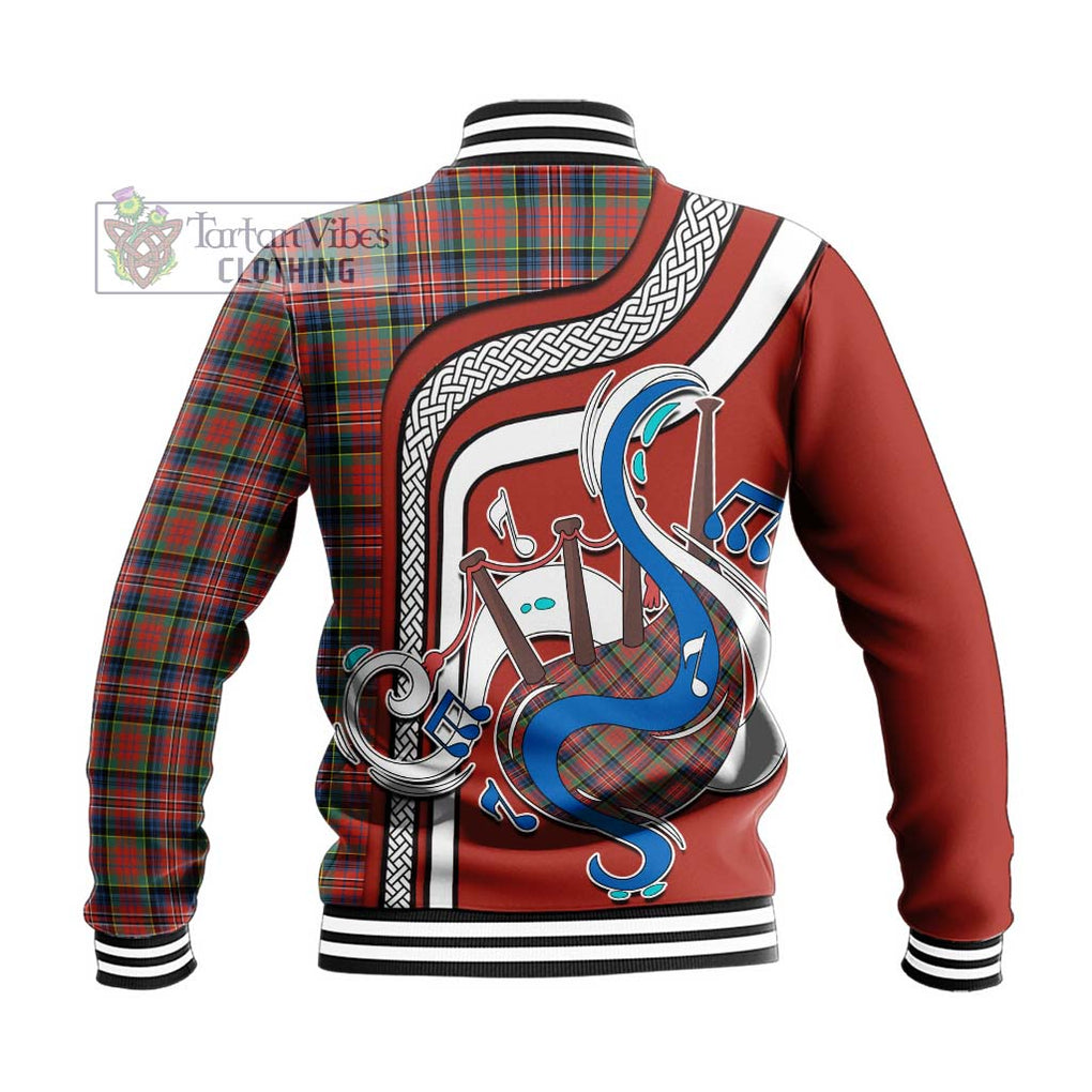 Tartan Vibes Clothing MacPherson Ancient Tartan Baseball Jacket with Epic Bagpipe Style