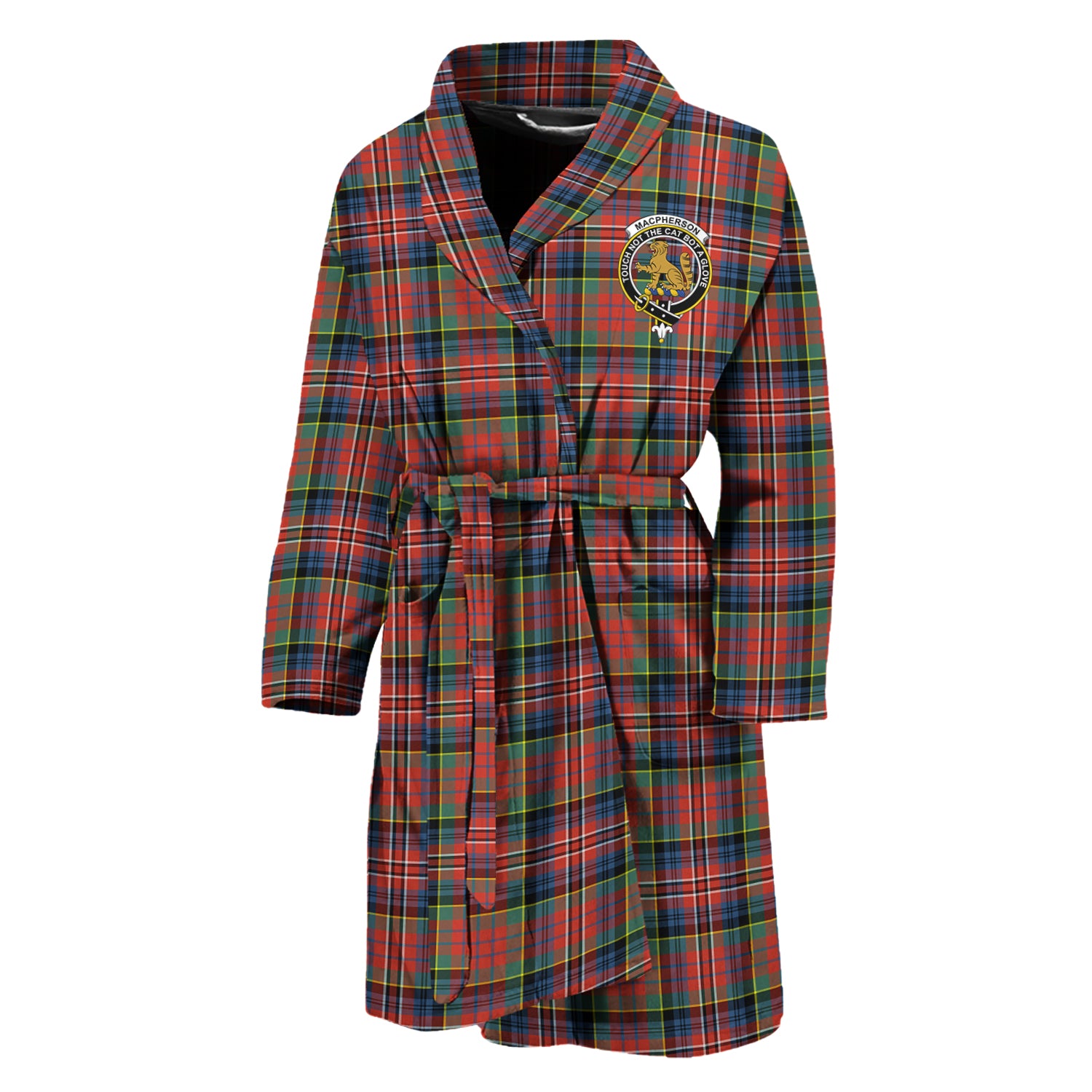 MacPherson Ancient Tartan Bathrobe with Family Crest Unisex M - Tartan Vibes Clothing