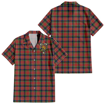 MacPherson Ancient Tartan Short Sleeve Button Down Shirt with Family Crest