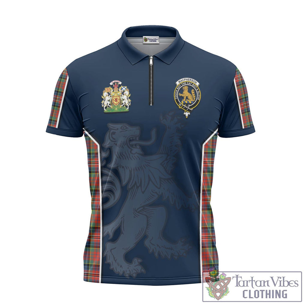 Tartan Vibes Clothing MacPherson Ancient Tartan Zipper Polo Shirt with Family Crest and Lion Rampant Vibes Sport Style