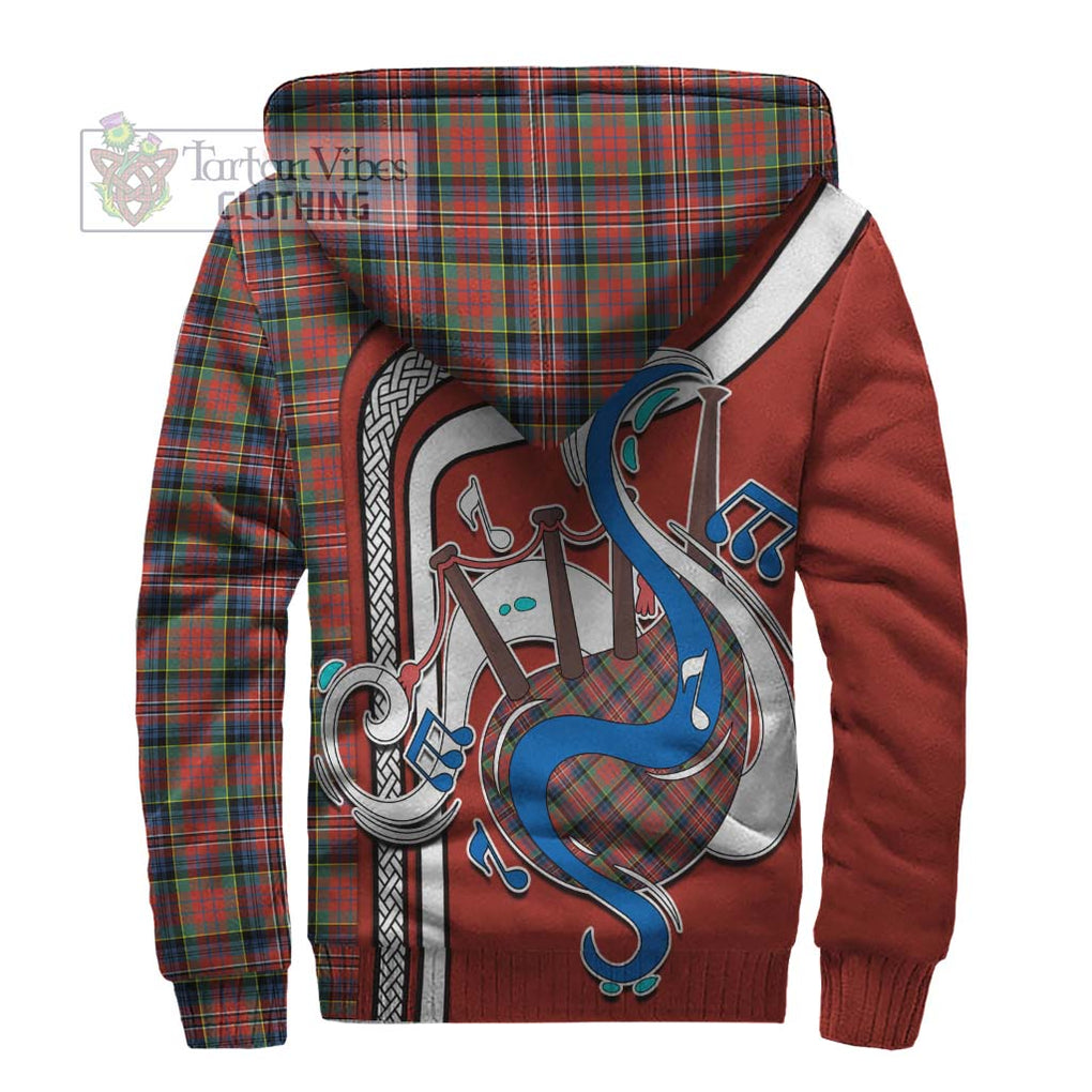 MacPherson Ancient Tartan Sherpa Hoodie with Epic Bagpipe Style - Tartanvibesclothing Shop