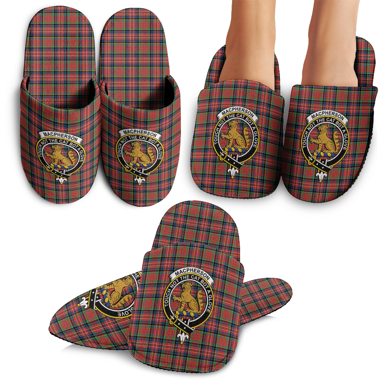 MacPherson Ancient Tartan Home Slippers with Family Crest - Tartanvibesclothing