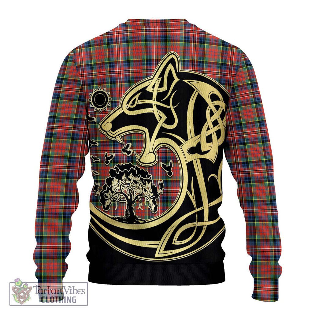 MacPherson Ancient Tartan Knitted Sweater with Family Crest Celtic Wolf Style - Tartan Vibes Clothing