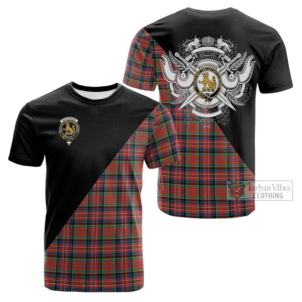 Tartan Vibes Clothing MacPherson Ancient Tartan Cotton T-shirt with Family Crest and Military Logo Style