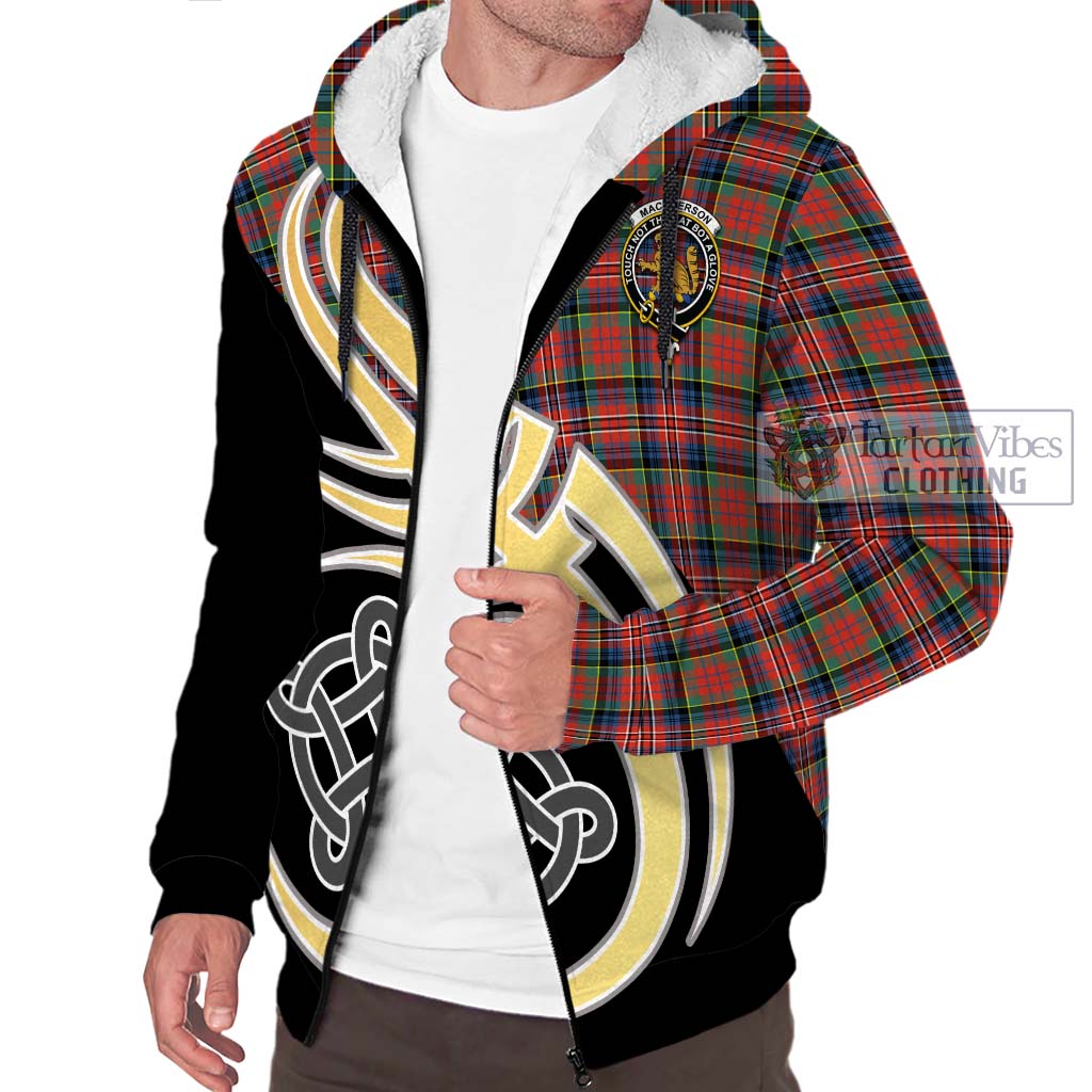 MacPherson Ancient Tartan Sherpa Hoodie with Family Crest and Celtic Symbol Style - Tartan Vibes Clothing