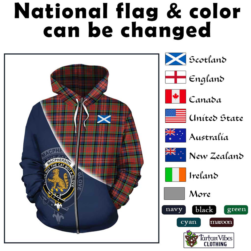 MacPherson Ancient Tartan Hoodie with Personalised National Flag and Family Crest Half Style - Tartanvibesclothing Shop