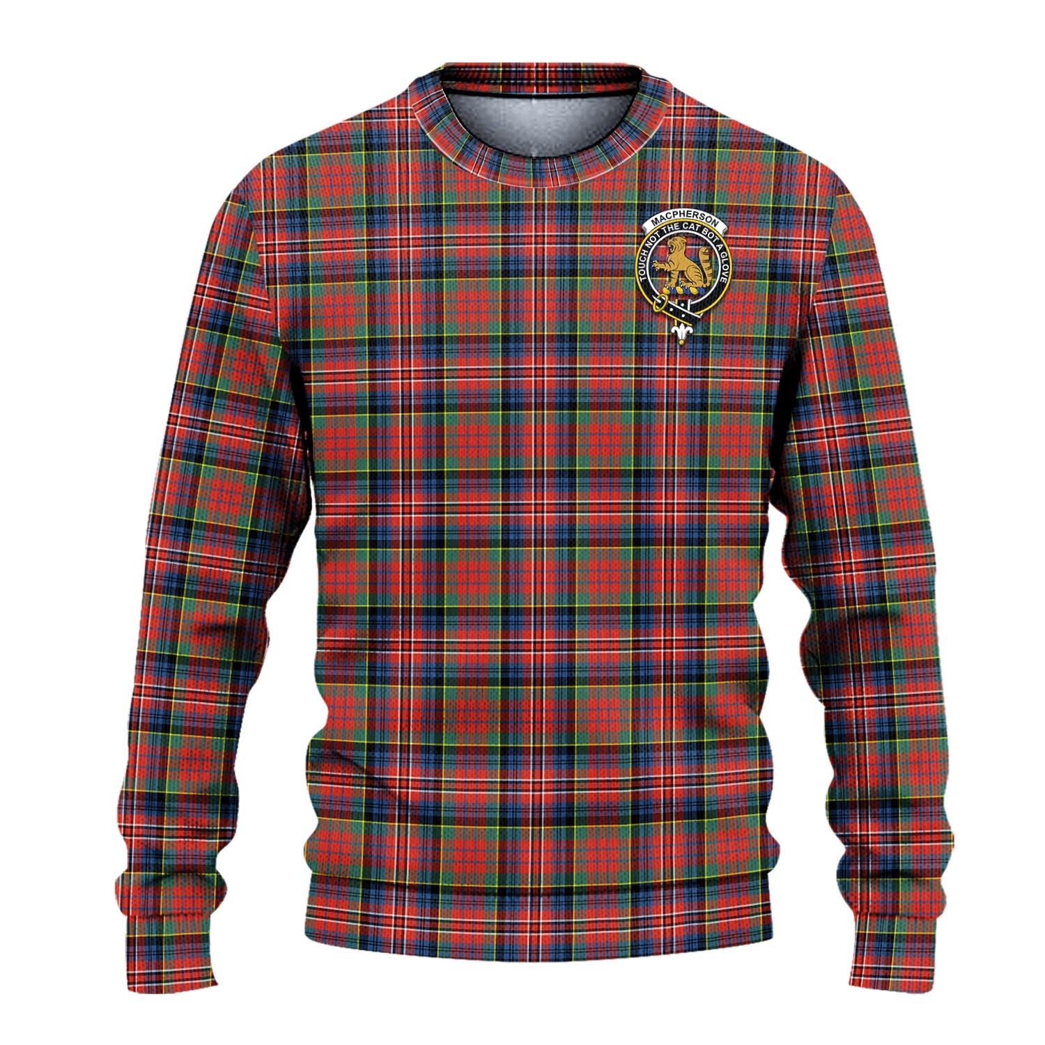 MacPherson Ancient Tartan Knitted Sweater with Family Crest - Tartanvibesclothing