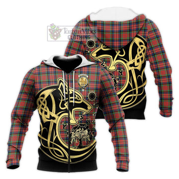 MacPherson Ancient Tartan Knitted Hoodie with Family Crest Celtic Wolf Style