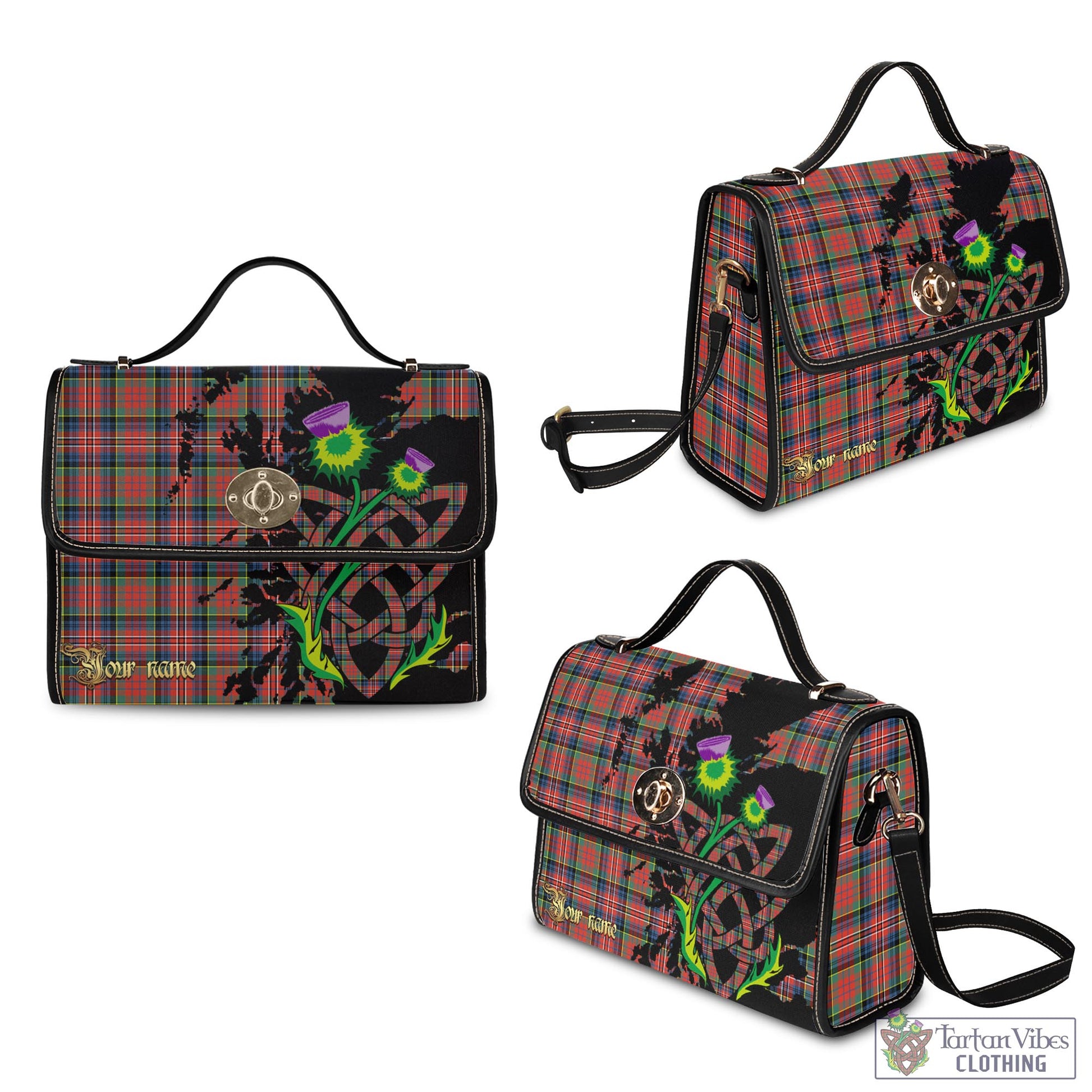 Tartan Vibes Clothing MacPherson Ancient Tartan Waterproof Canvas Bag with Scotland Map and Thistle Celtic Accents