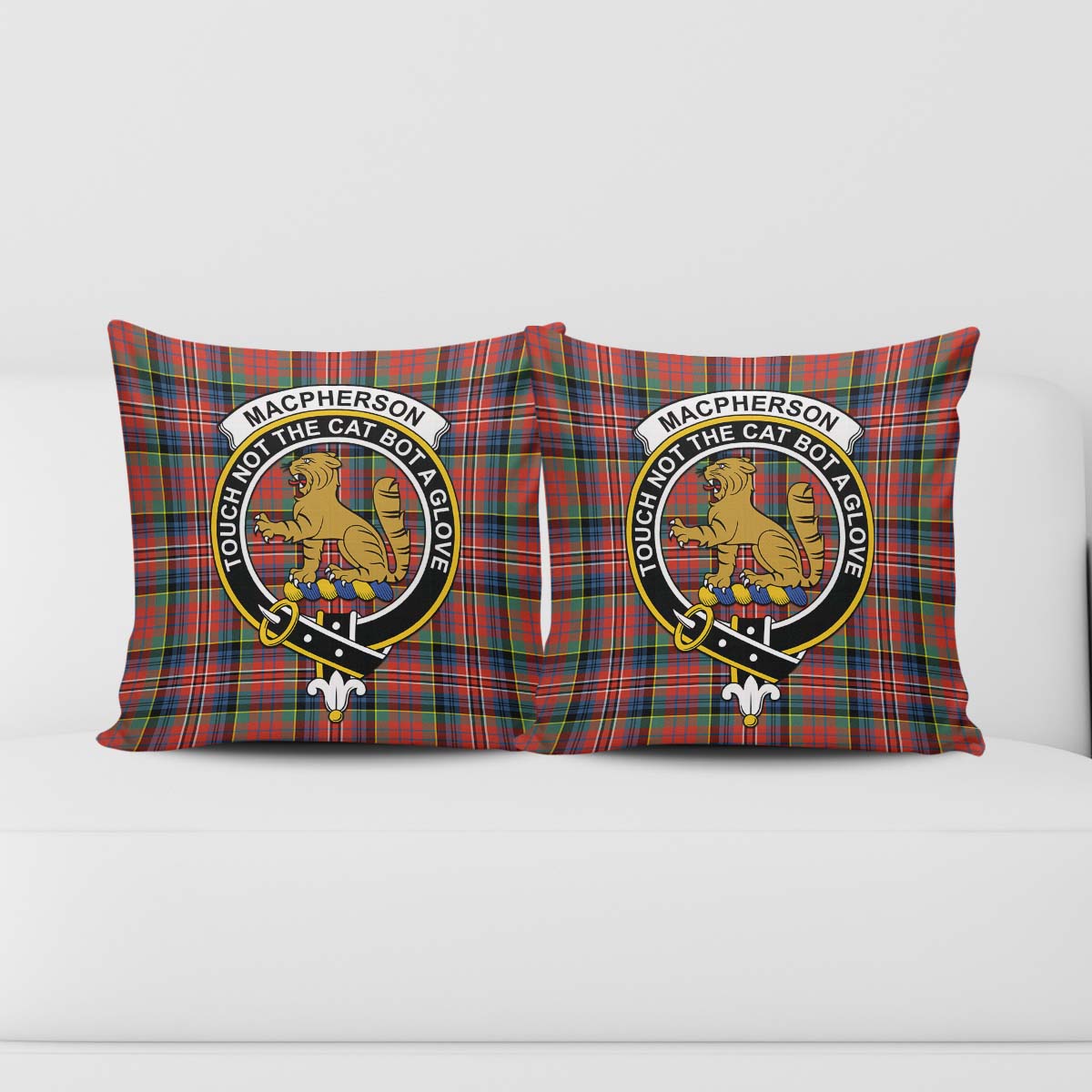 MacPherson Ancient Tartan Pillow Cover with Family Crest - Tartanvibesclothing