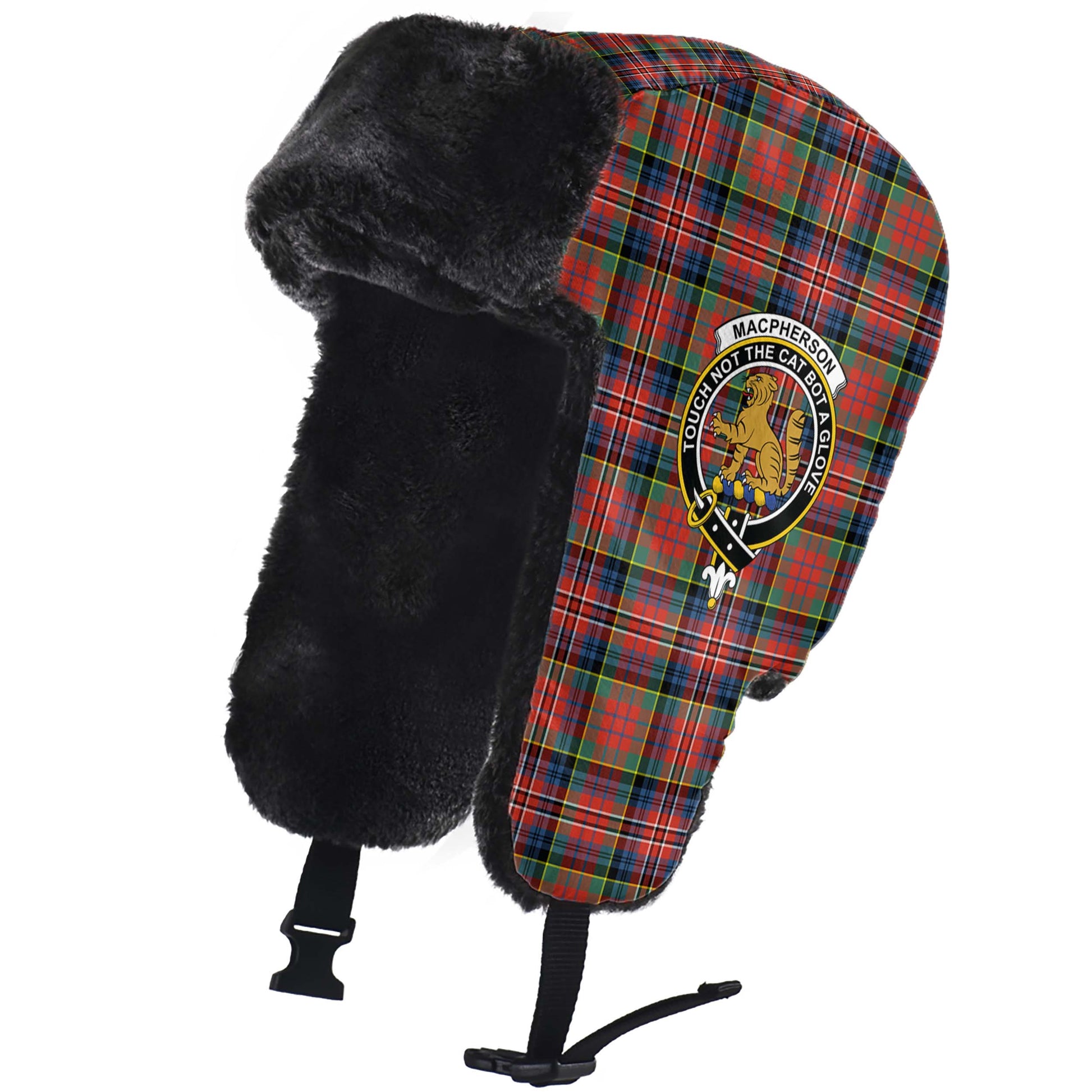 MacPherson Ancient Tartan Winter Trapper Hat with Family Crest - Tartanvibesclothing