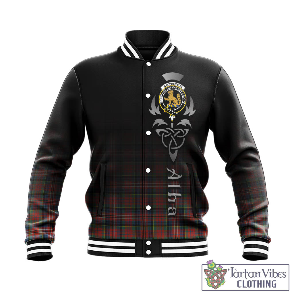 Tartan Vibes Clothing MacPherson Ancient Tartan Baseball Jacket Featuring Alba Gu Brath Family Crest Celtic Inspired