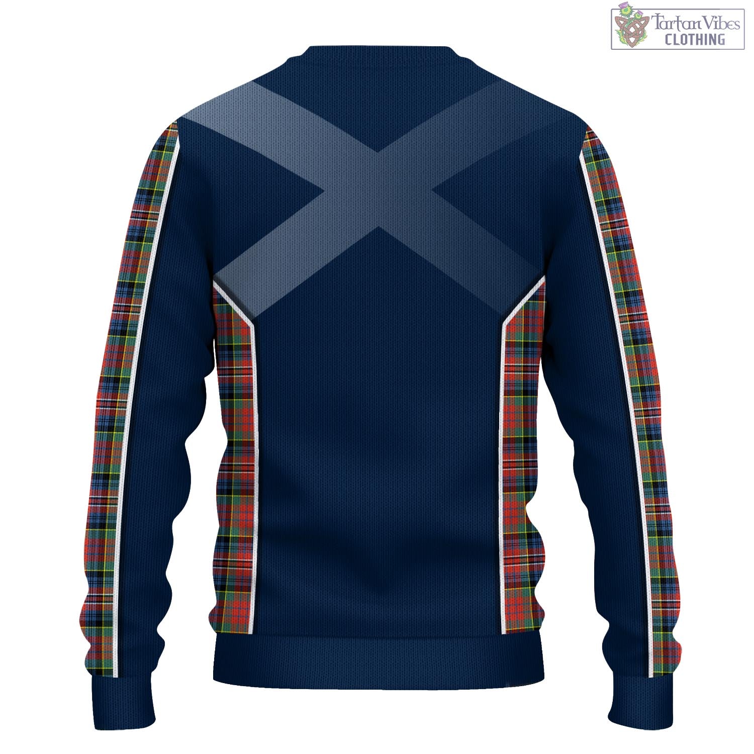 Tartan Vibes Clothing MacPherson Ancient Tartan Knitted Sweatshirt with Family Crest and Scottish Thistle Vibes Sport Style