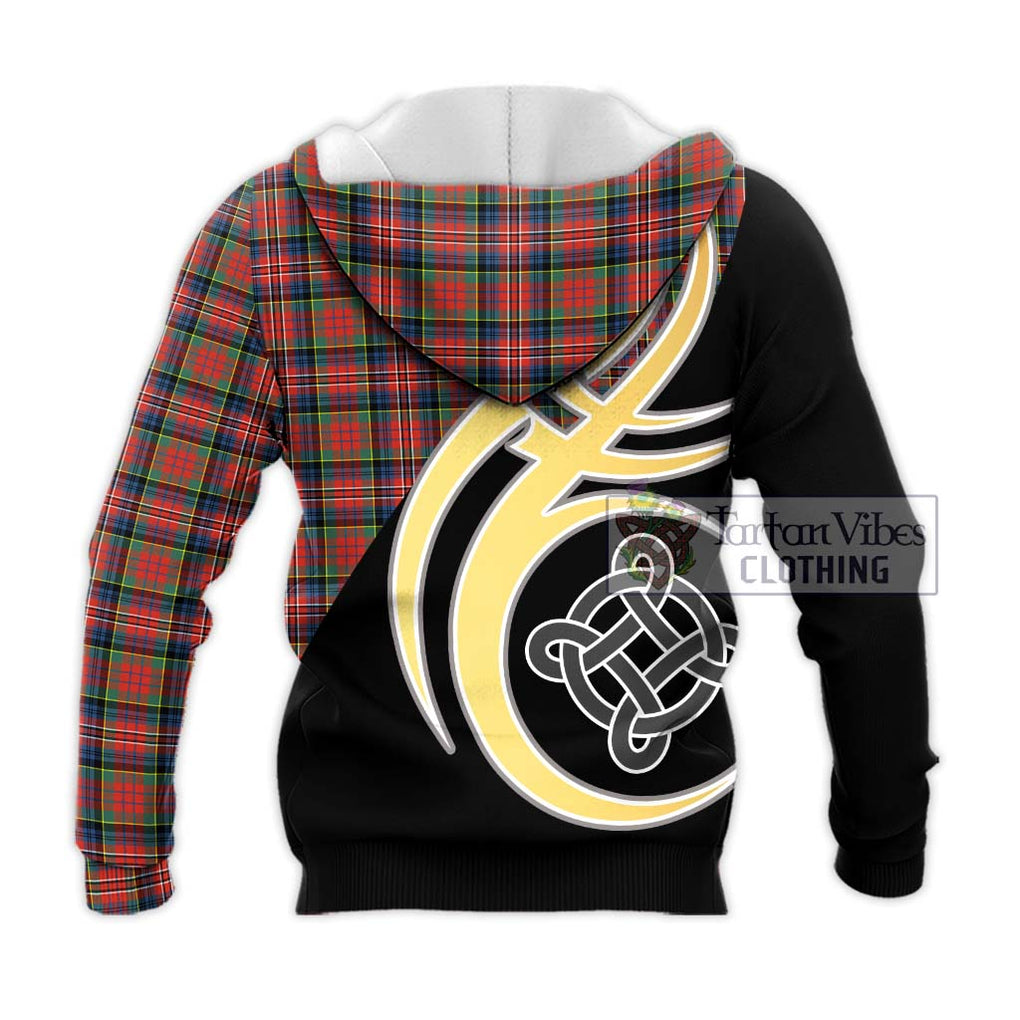 MacPherson Ancient Tartan Knitted Hoodie with Family Crest and Celtic Symbol Style - Tartan Vibes Clothing