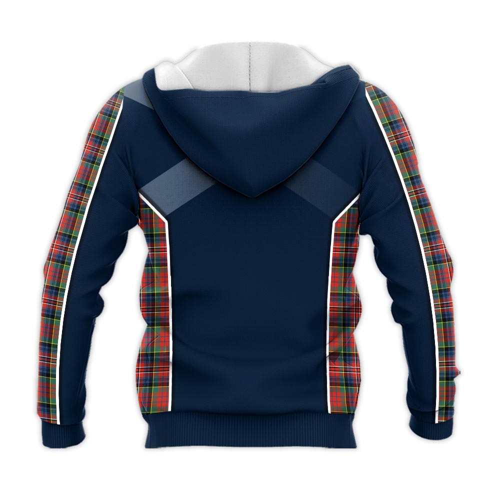 Tartan Vibes Clothing MacPherson Ancient Tartan Knitted Hoodie with Family Crest and Scottish Thistle Vibes Sport Style