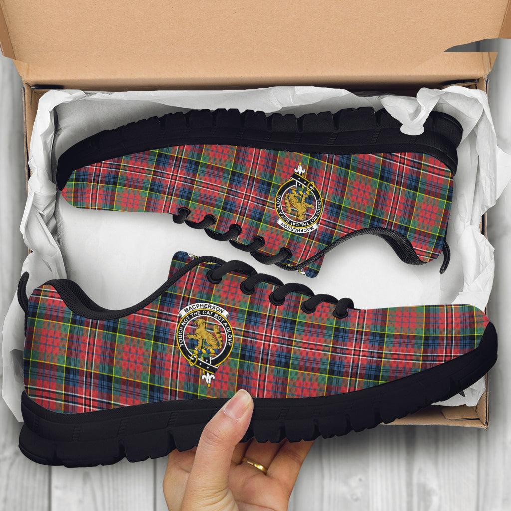 MacPherson Ancient Tartan Sneakers with Family Crest - Tartan Vibes Clothing