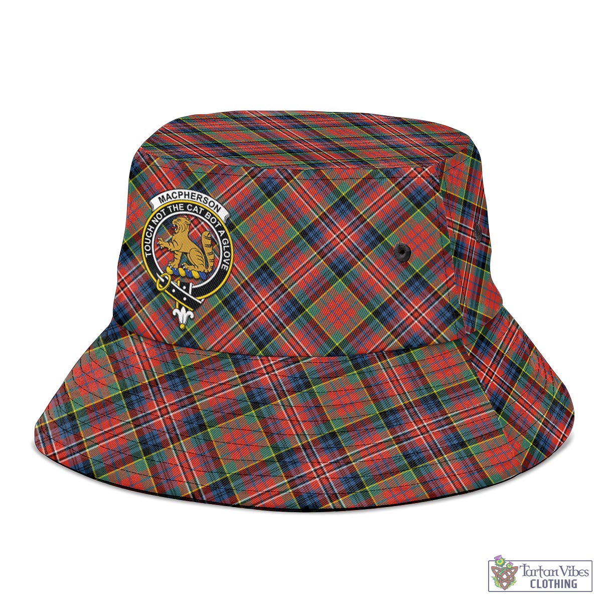 Tartan Vibes Clothing MacPherson Ancient Tartan Bucket Hat with Family Crest