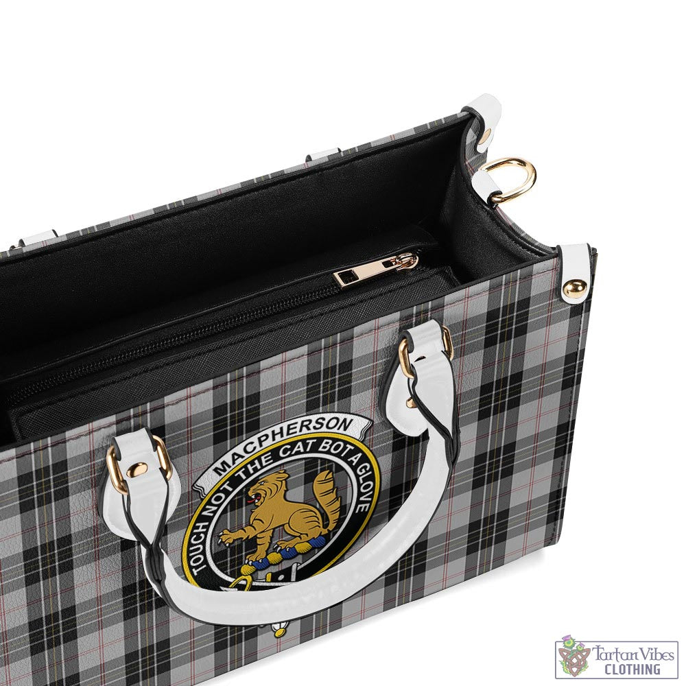 Tartan Vibes Clothing MacPherson Dress Tartan Luxury Leather Handbags with Family Crest