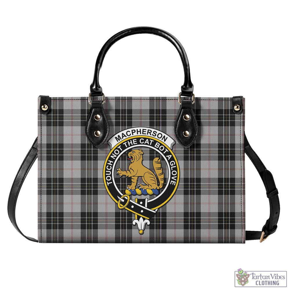 Tartan Vibes Clothing MacPherson Dress Tartan Luxury Leather Handbags with Family Crest