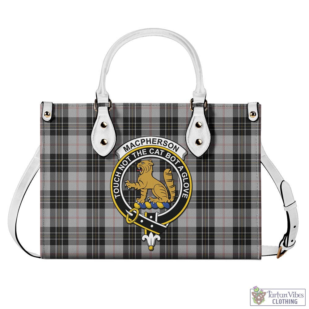 Tartan Vibes Clothing MacPherson Dress Tartan Luxury Leather Handbags with Family Crest