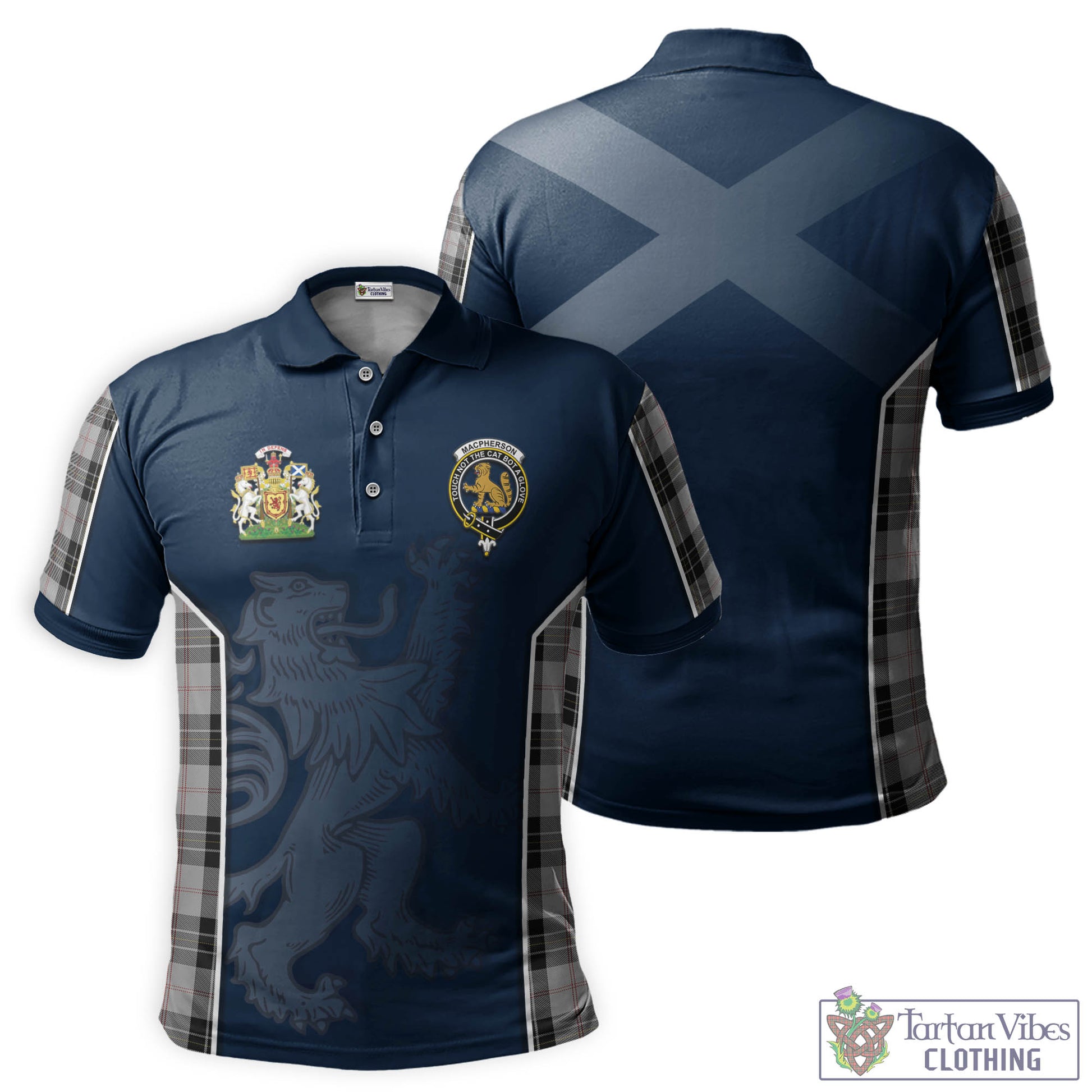 Tartan Vibes Clothing MacPherson Dress Tartan Men's Polo Shirt with Family Crest and Lion Rampant Vibes Sport Style