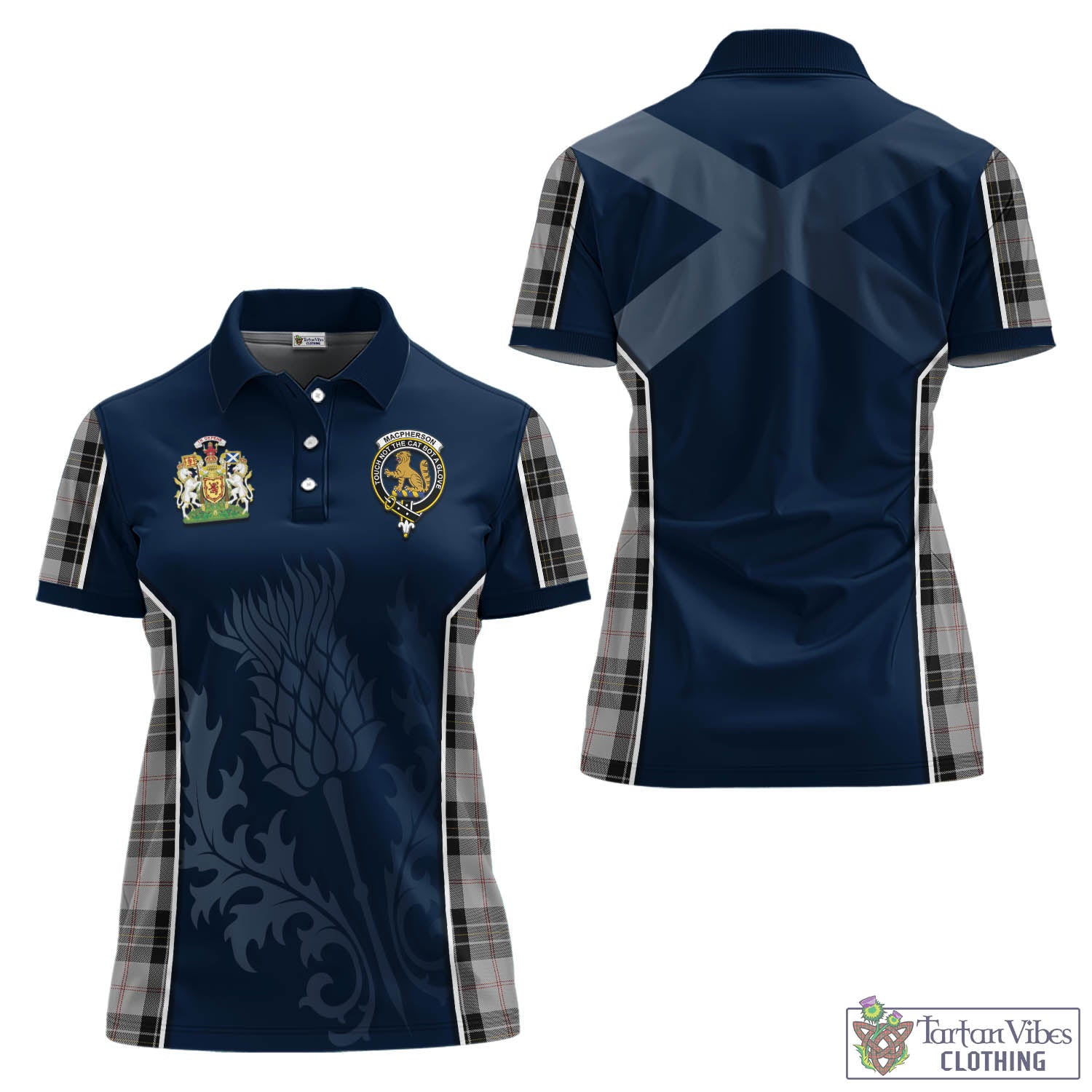 Tartan Vibes Clothing MacPherson Dress Tartan Women's Polo Shirt with Family Crest and Scottish Thistle Vibes Sport Style