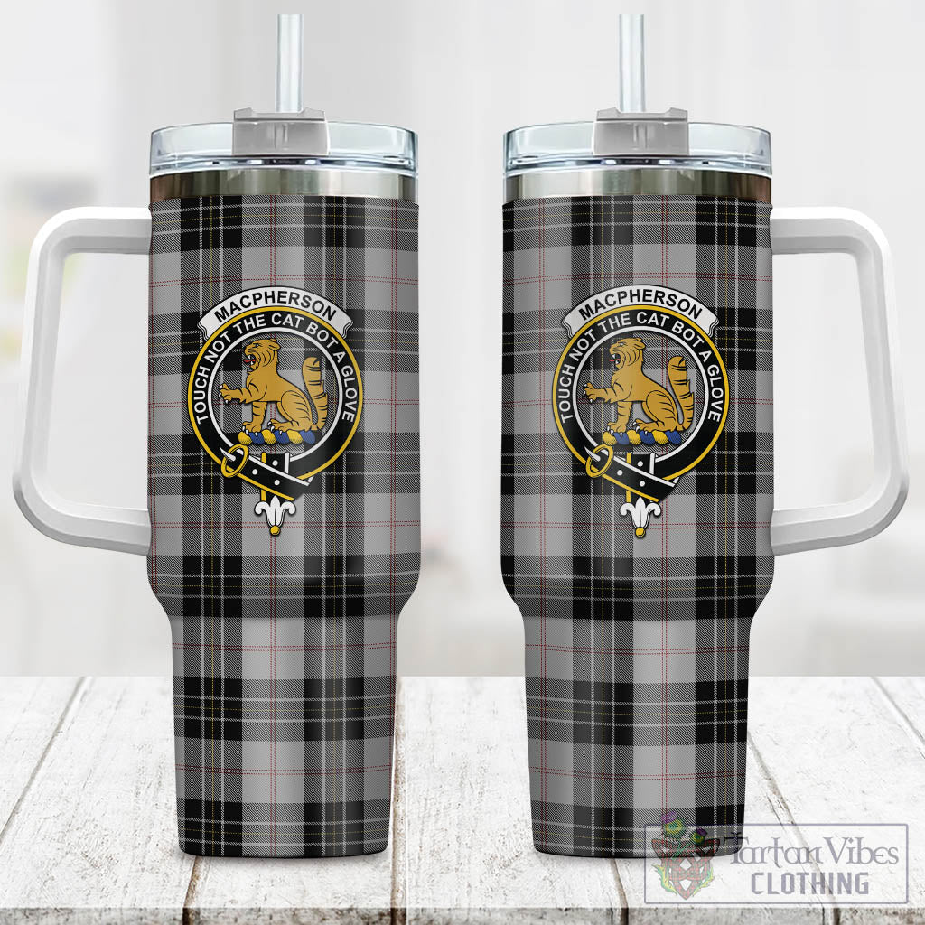 Tartan Vibes Clothing MacPherson Dress Tartan and Family Crest Tumbler with Handle