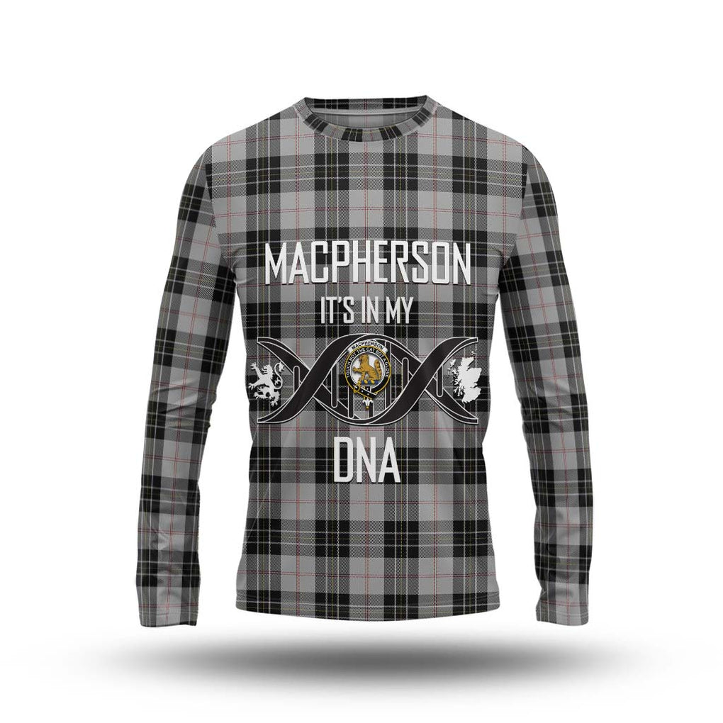 MacPherson Dress Tartan Long Sleeve T-Shirt with Family Crest DNA In Me Style Unisex - Tartanvibesclothing Shop