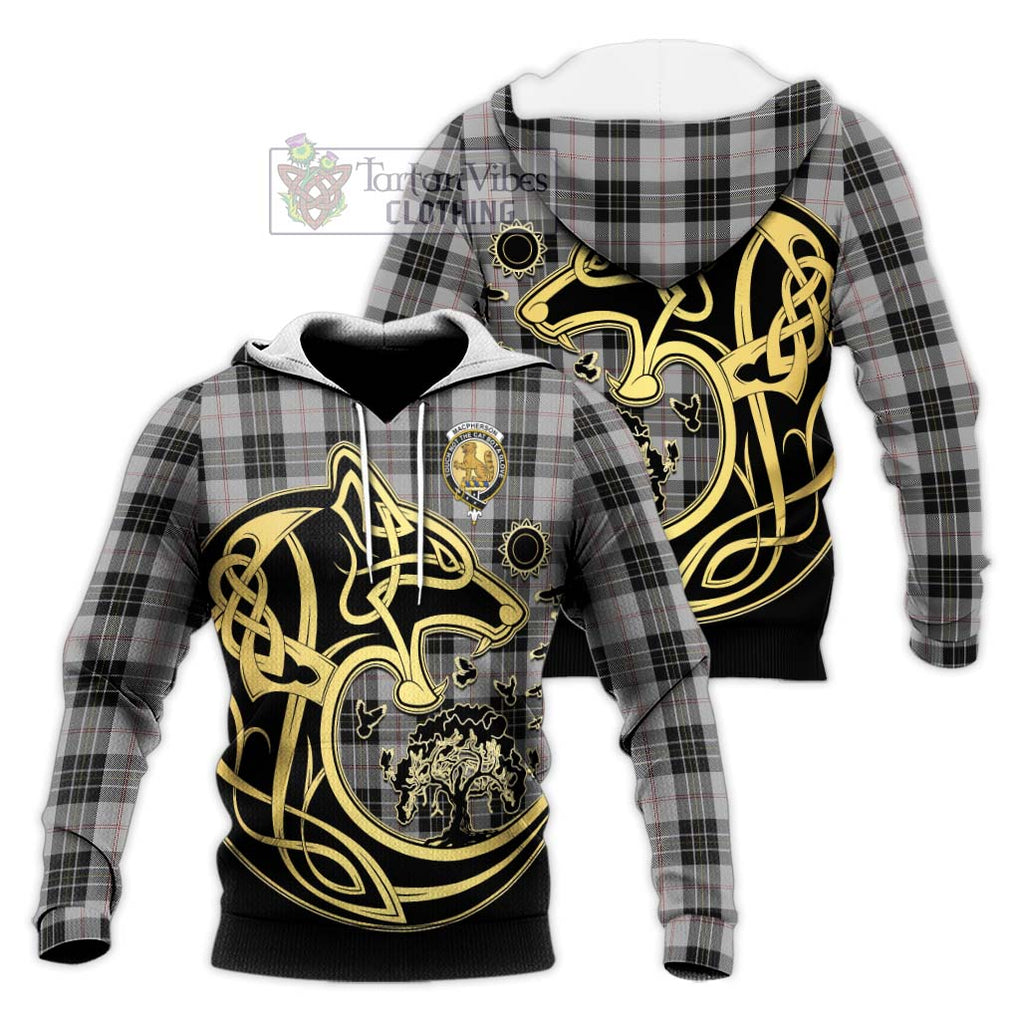 MacPherson Dress Tartan Knitted Hoodie with Family Crest Celtic Wolf Style Unisex Knitted Pullover Hoodie - Tartan Vibes Clothing