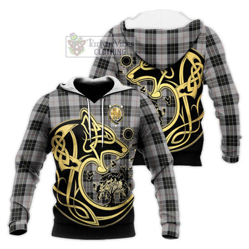 MacPherson Dress Tartan Knitted Hoodie with Family Crest Celtic Wolf Style