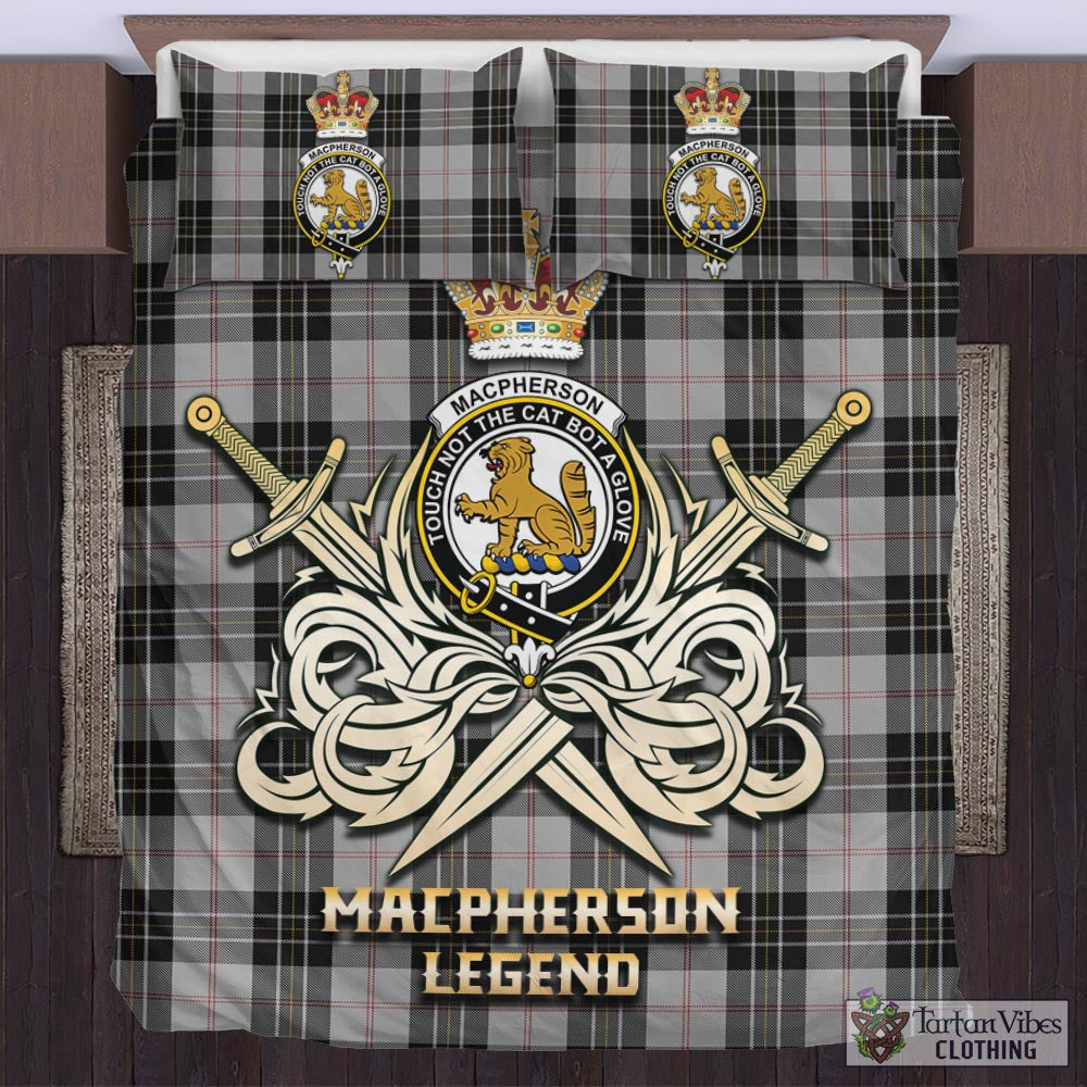 Tartan Vibes Clothing MacPherson Dress Tartan Bedding Set with Clan Crest and the Golden Sword of Courageous Legacy