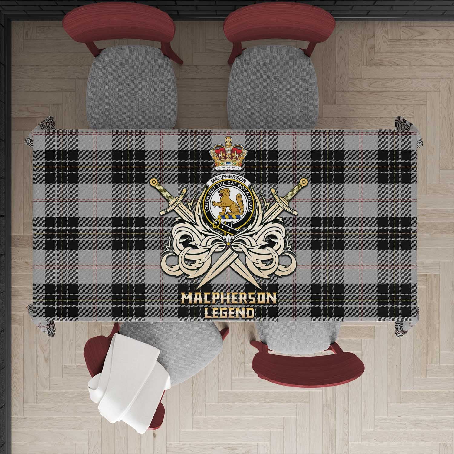 Tartan Vibes Clothing MacPherson Dress Tartan Tablecloth with Clan Crest and the Golden Sword of Courageous Legacy