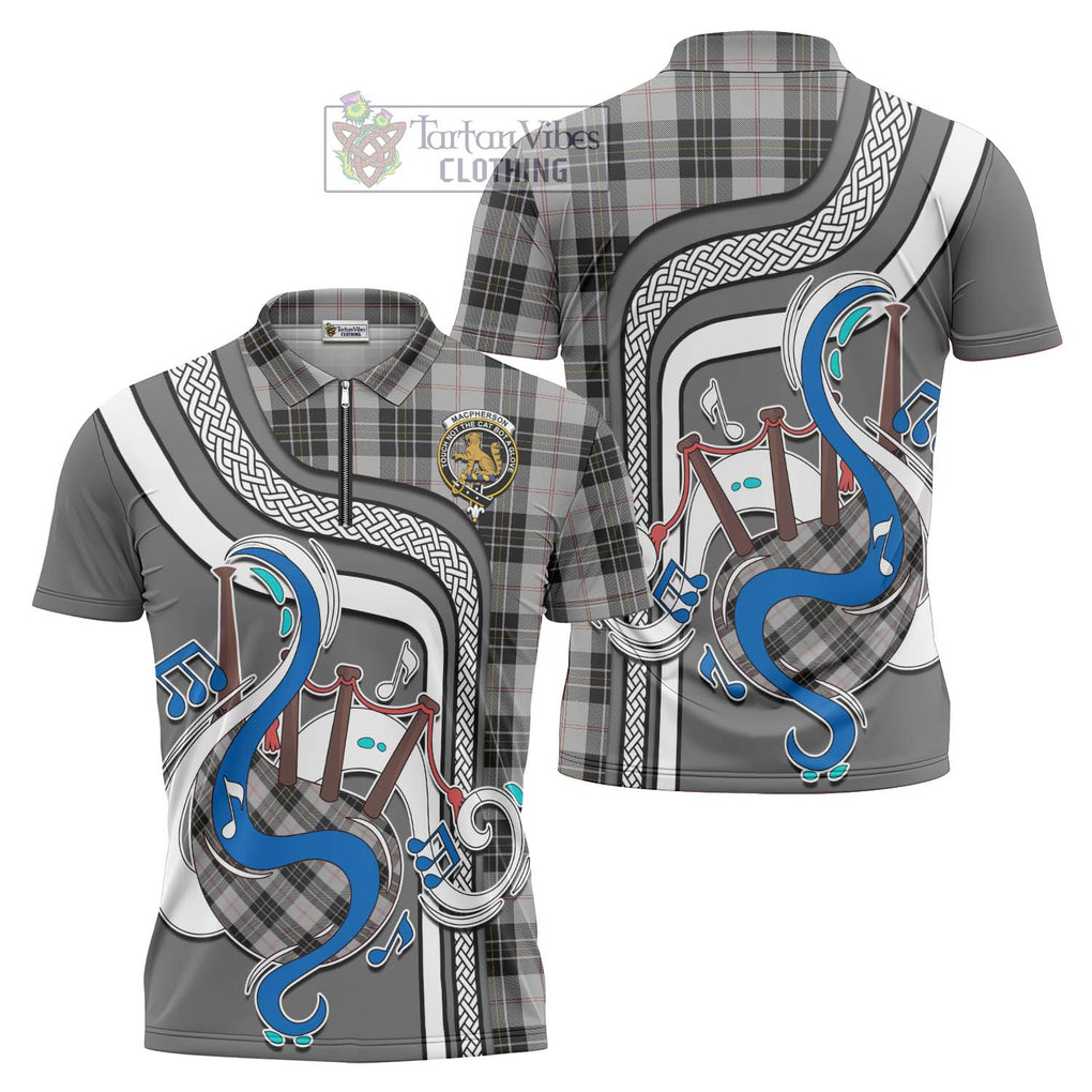 MacPherson Dress Tartan Zipper Polo Shirt with Epic Bagpipe Style Unisex - Tartanvibesclothing Shop