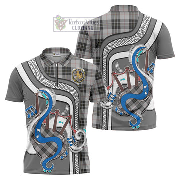 MacPherson Dress Tartan Zipper Polo Shirt with Epic Bagpipe Style