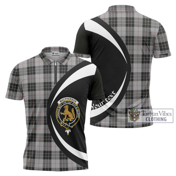 MacPherson Dress Tartan Zipper Polo Shirt with Family Crest Circle Style