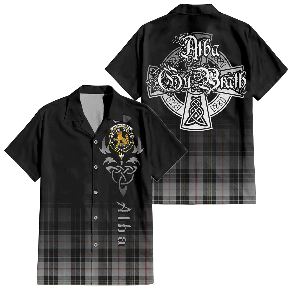 Tartan Vibes Clothing MacPherson Dress Tartan Short Sleeve Button Up Featuring Alba Gu Brath Family Crest Celtic Inspired