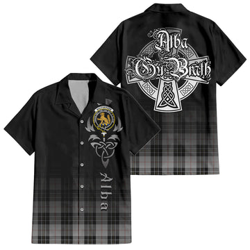 MacPherson Dress Tartan Short Sleeve Button Up Shirt Featuring Alba Gu Brath Family Crest Celtic Inspired