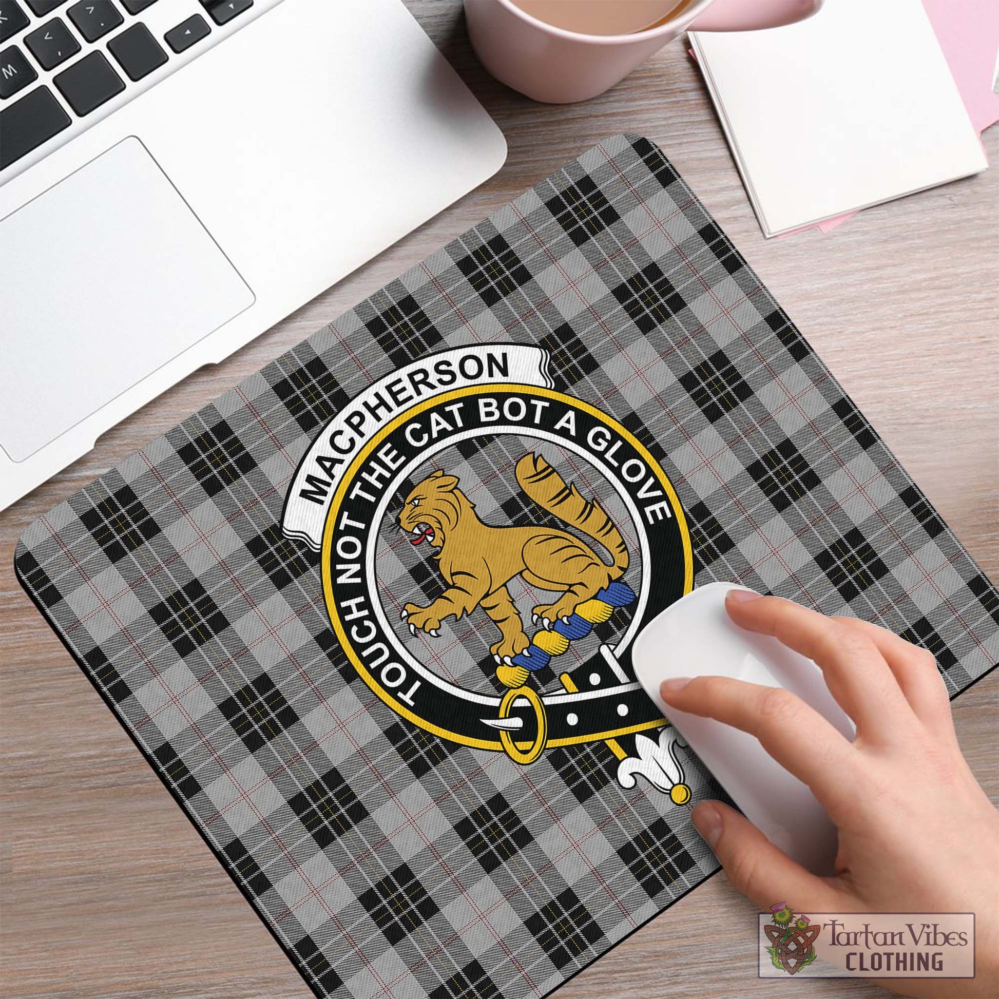 Tartan Vibes Clothing MacPherson Dress Tartan Mouse Pad with Family Crest