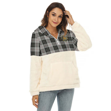 MacPherson Dress Tartan Half Style Women's Borg Fleece Hoodie with Half Zip with Family Crest