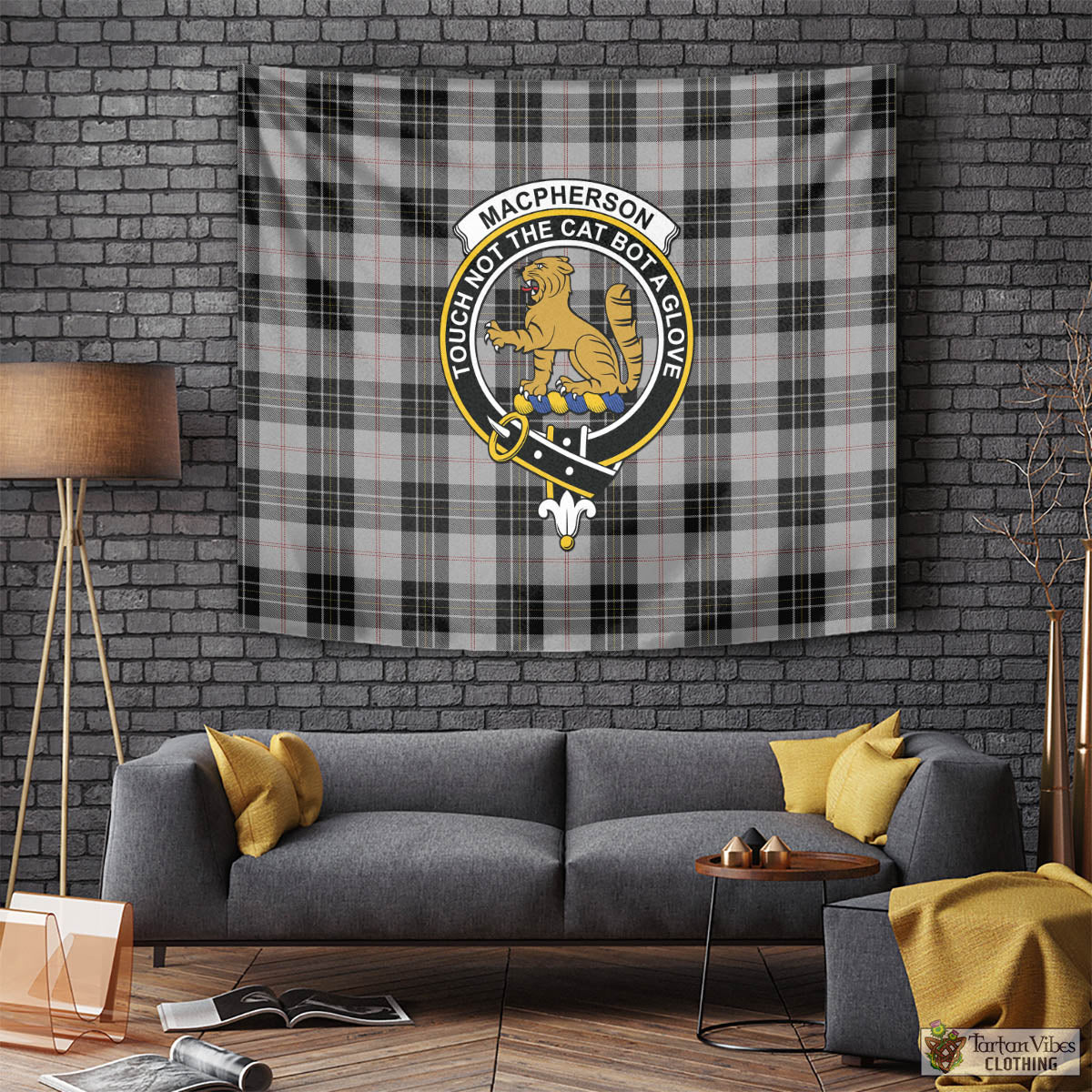 Tartan Vibes Clothing MacPherson Dress Tartan Tapestry Wall Hanging and Home Decor for Room with Family Crest