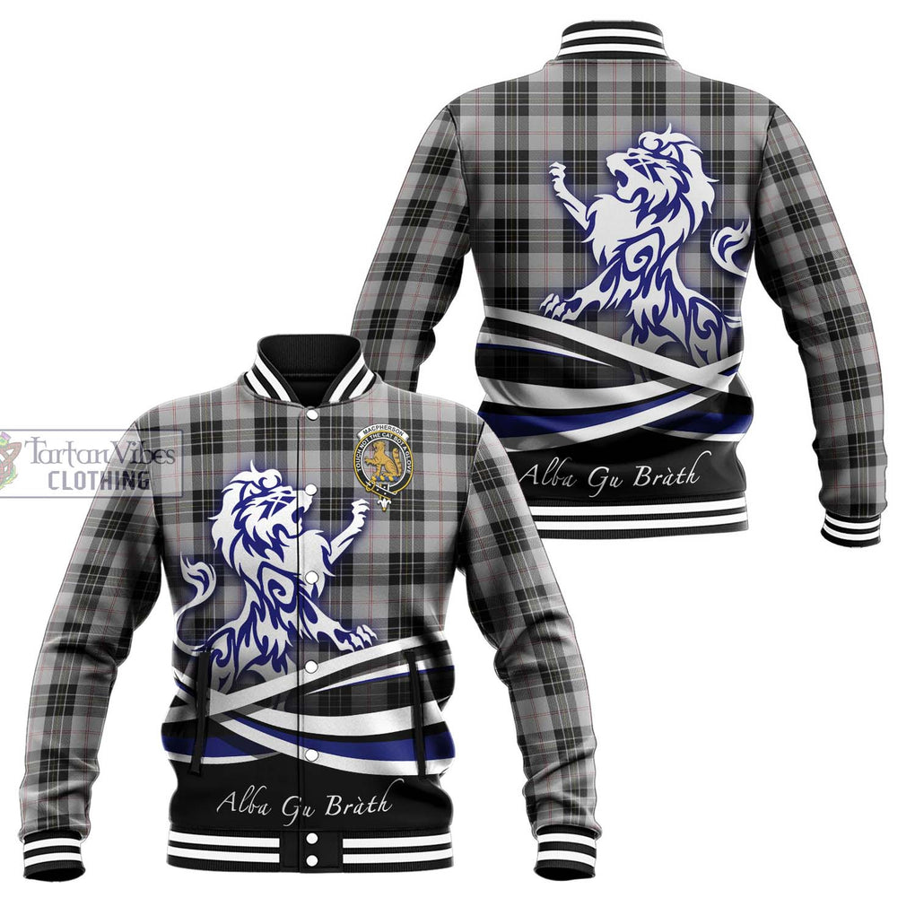 MacPherson Dress Tartan Baseball Jacket with Alba Gu Brath Regal Lion Emblem Unisex - Tartanvibesclothing Shop