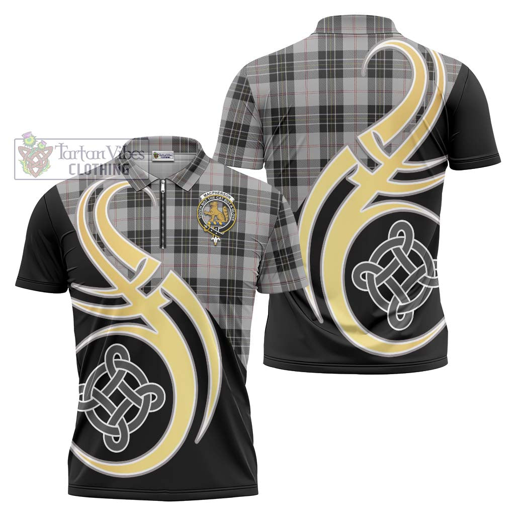 Tartan Vibes Clothing MacPherson Dress Tartan Zipper Polo Shirt with Family Crest and Celtic Symbol Style