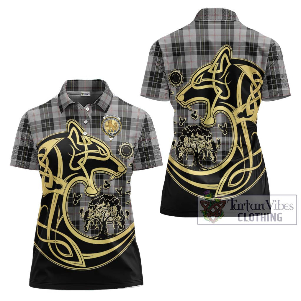 MacPherson Dress Tartan Women's Polo Shirt with Family Crest Celtic Wolf Style Women - Tartanvibesclothing Shop