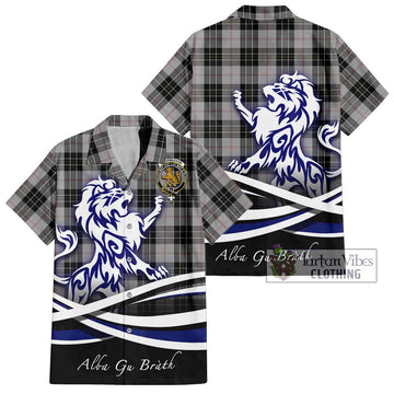 MacPherson Dress Tartan Short Sleeve Button Shirt with Alba Gu Brath Regal Lion Emblem