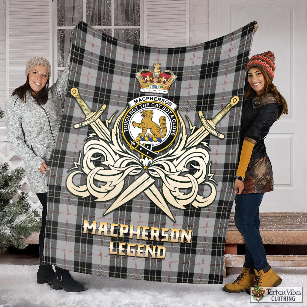 Tartan Vibes Clothing MacPherson Dress Tartan Blanket with Clan Crest and the Golden Sword of Courageous Legacy