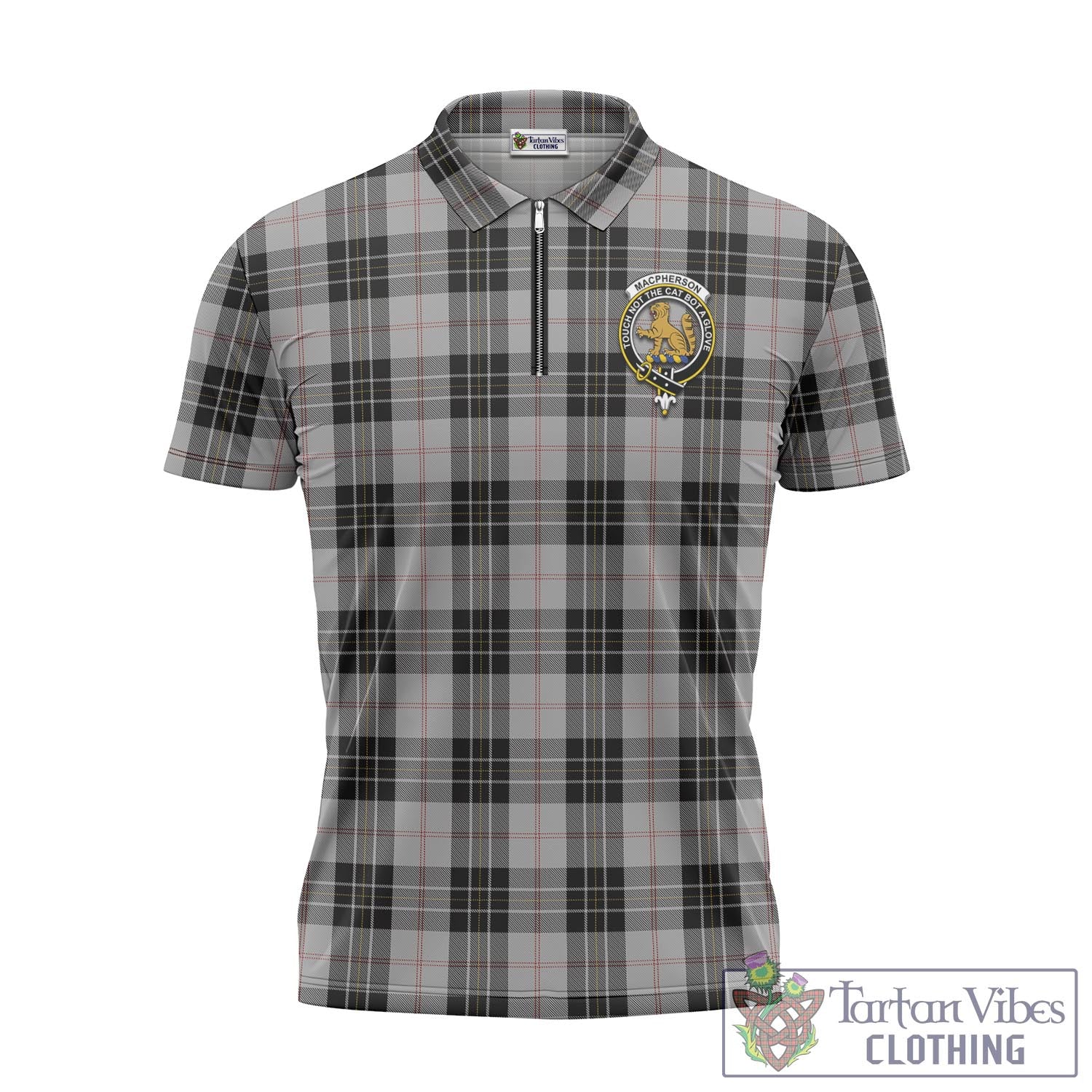 Tartan Vibes Clothing MacPherson Dress Tartan Zipper Polo Shirt with Family Crest